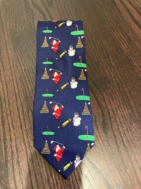 Cape Cod Neckwear Xmas Santa Playing Gold Necktie, Navy Multi, One Size